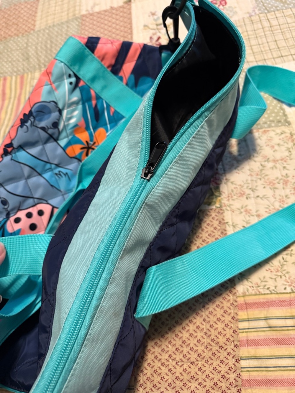 Disney Quilted Stitch Tote Bag - Turquoise, Navy & Pink - Picture 7 of 8